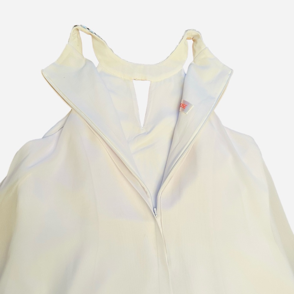 JJ HOUSE ~ Women’s white flowy dress silver jeweled accents at neckline size 12 - Picture 7 of 9